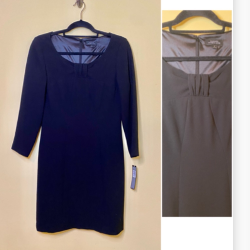 Tahari Textured Ronald Long Sleeve Straight Dress Size 6 NWT Black $129